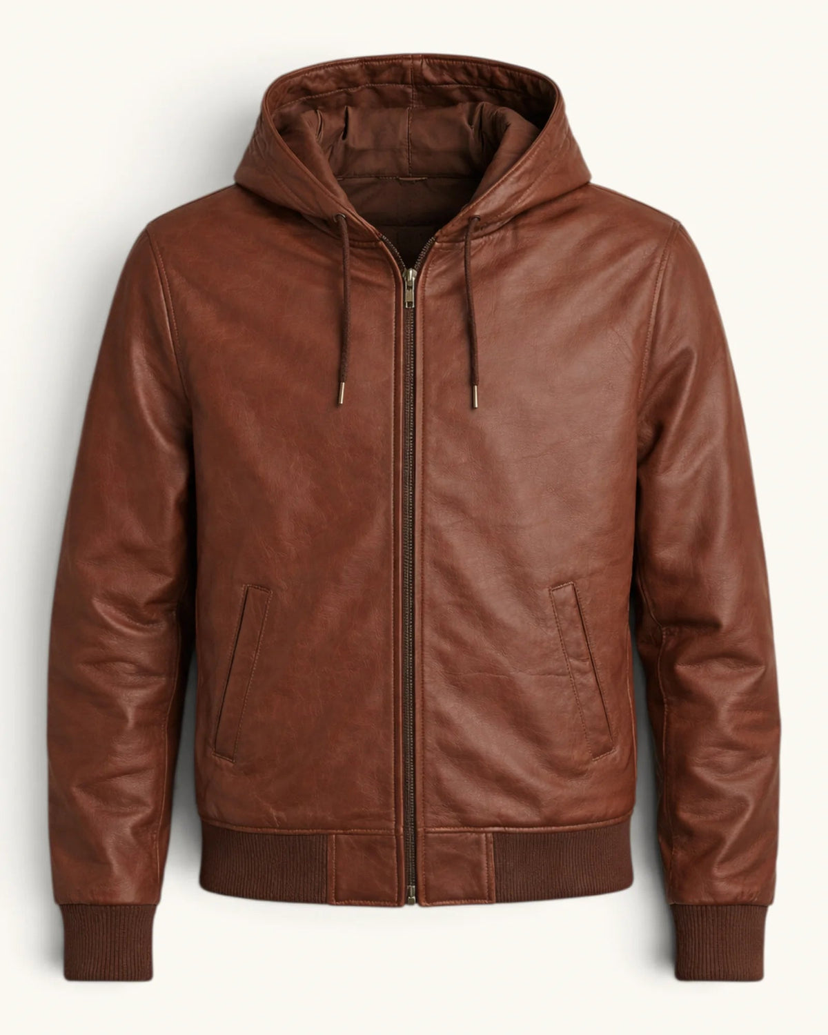 Men’s Tan Genuine Sheep Leather Jacket with Hood