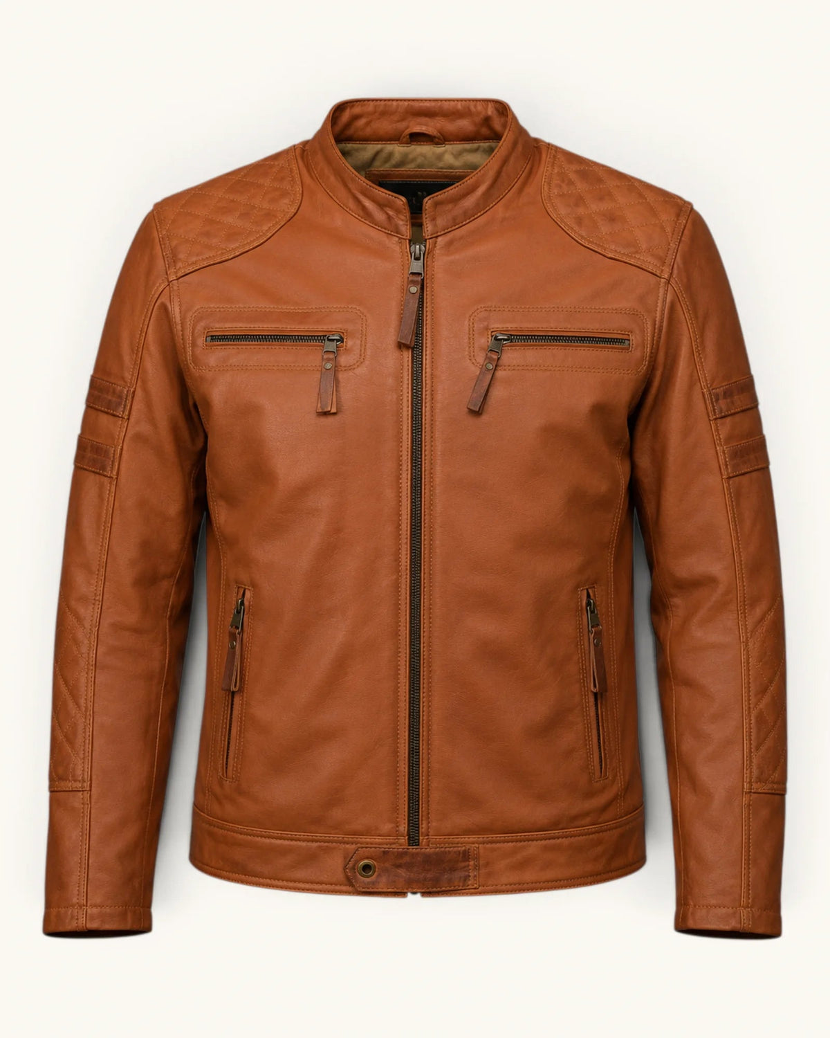 Men’s Tan Genuine Sheepskin Leather Jacket – Vintage Motorcycle Jacket | Ossenro Leather