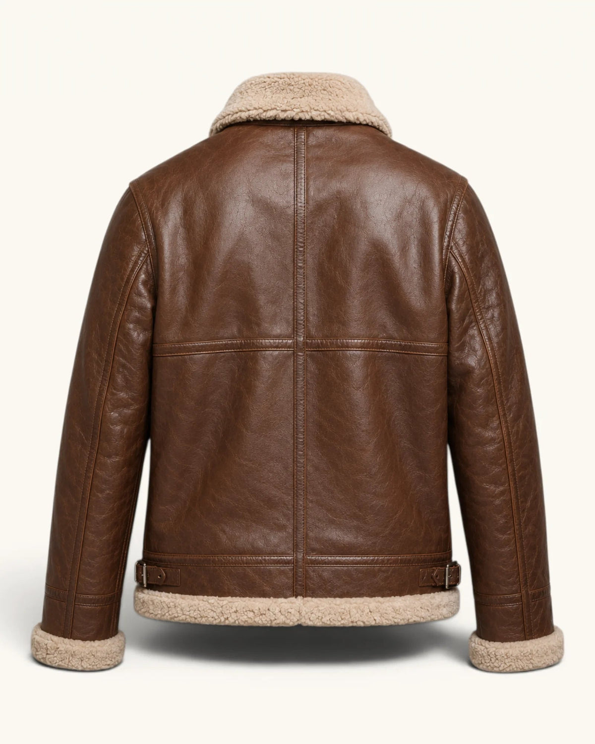 Men’s Waxed Tan Genuine Sheep Leather Jacket with Fur Collar