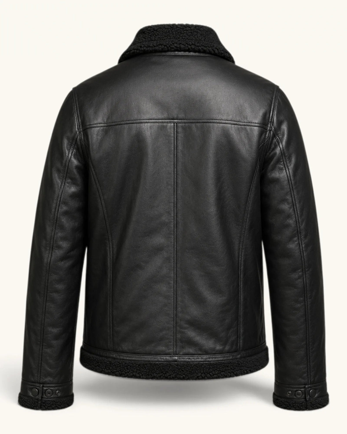 Men’s Black Genuine Sheep Leather Jacket with Sherpa Fur Lining