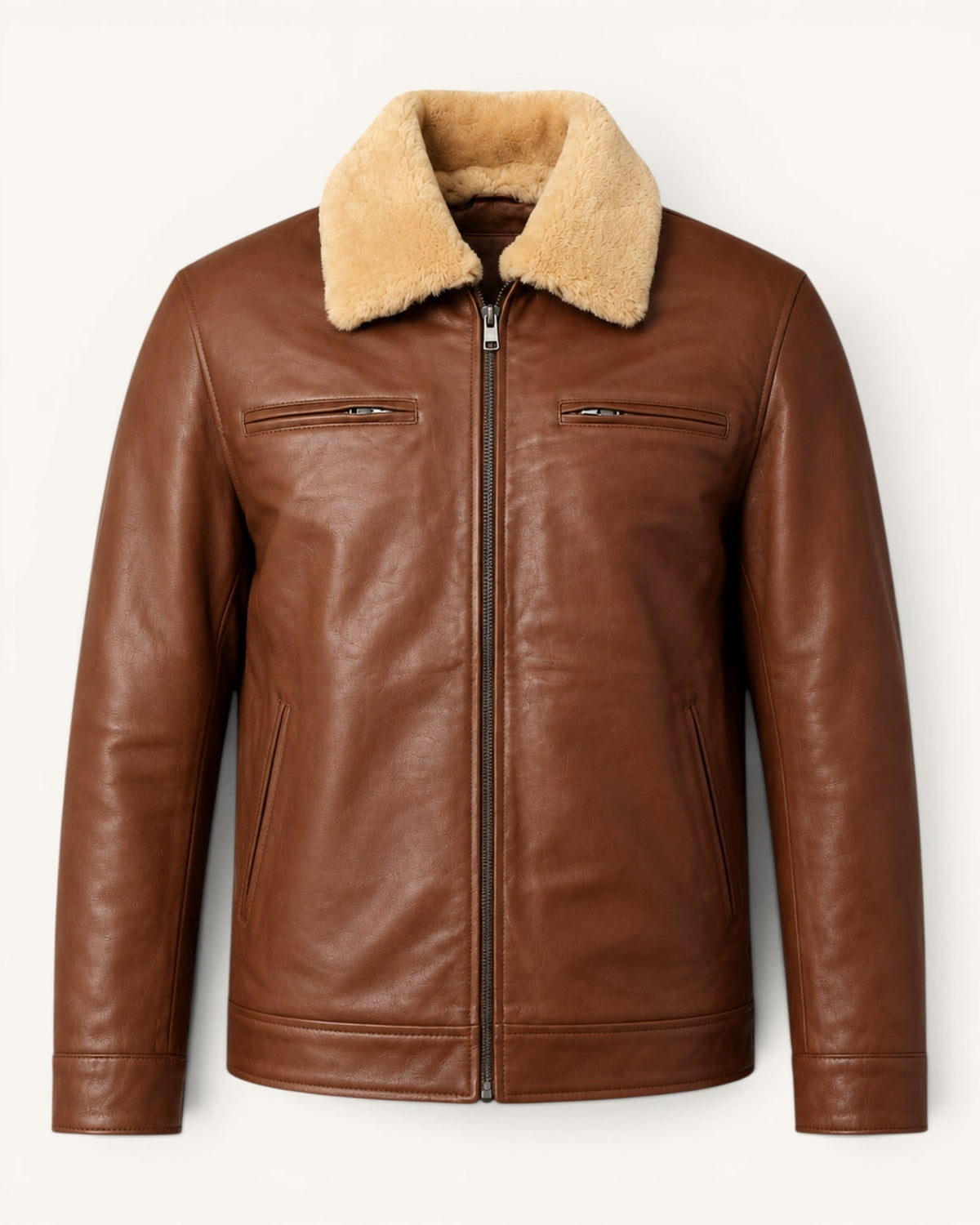 Men's Tan Genuine Leather Jacket – J-0052