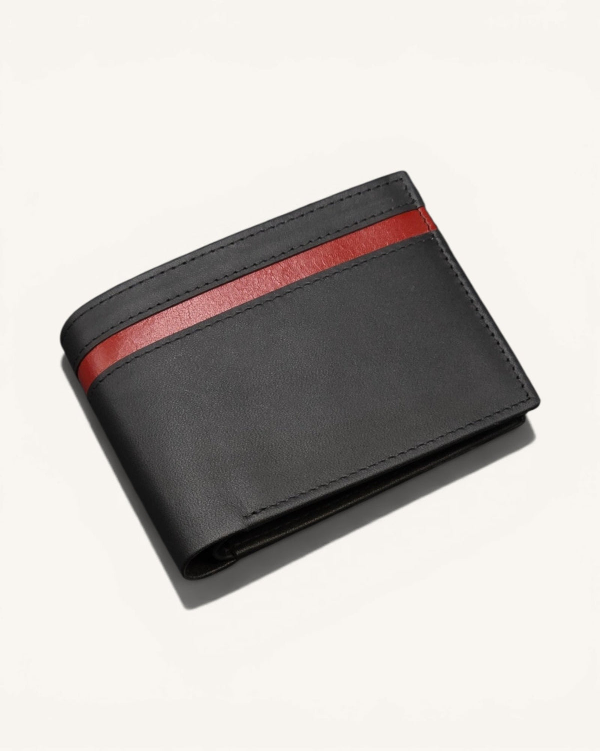 Men's Red Stripe Leather ID Window Wallet – W-112