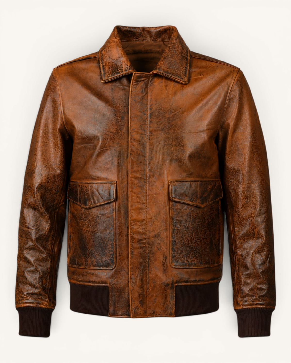 Men's Tan Genuine Leather Jacket – J-0057