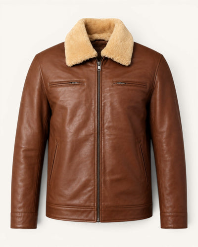 Men's Tan Genuine Leather Jacket – J-0052