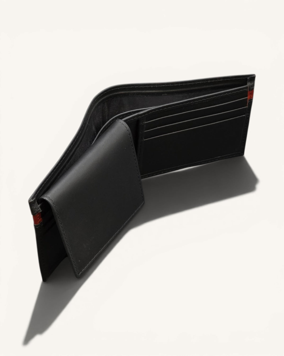Men's Red Stripe Leather ID Window Wallet – W-112