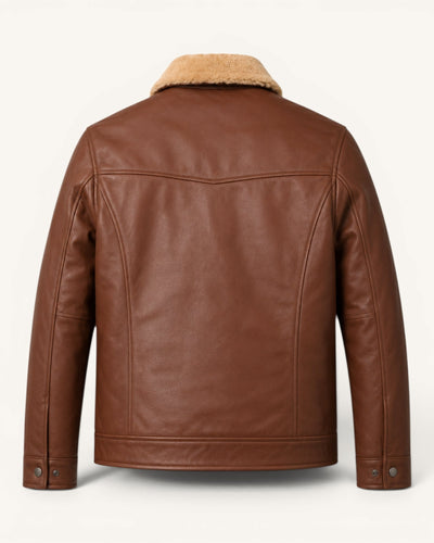 Men's Tan Genuine Leather Jacket – J-0052
