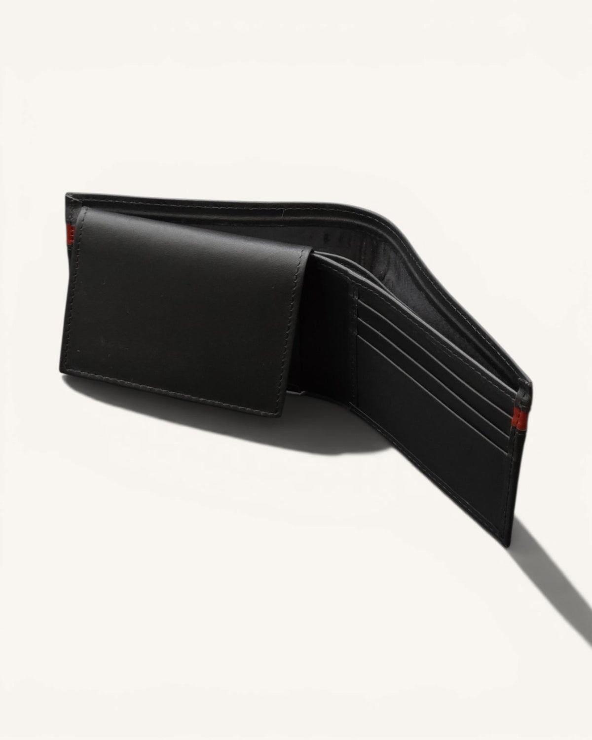 Men's Red Stripe Leather ID Window Wallet – W-112